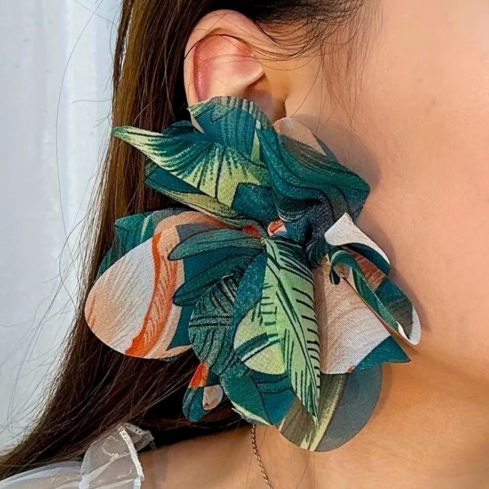 Boho Style Fabric Floral Stud Earrings